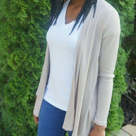 Taupe Ribbed Cardigan - Picture 2 of 4